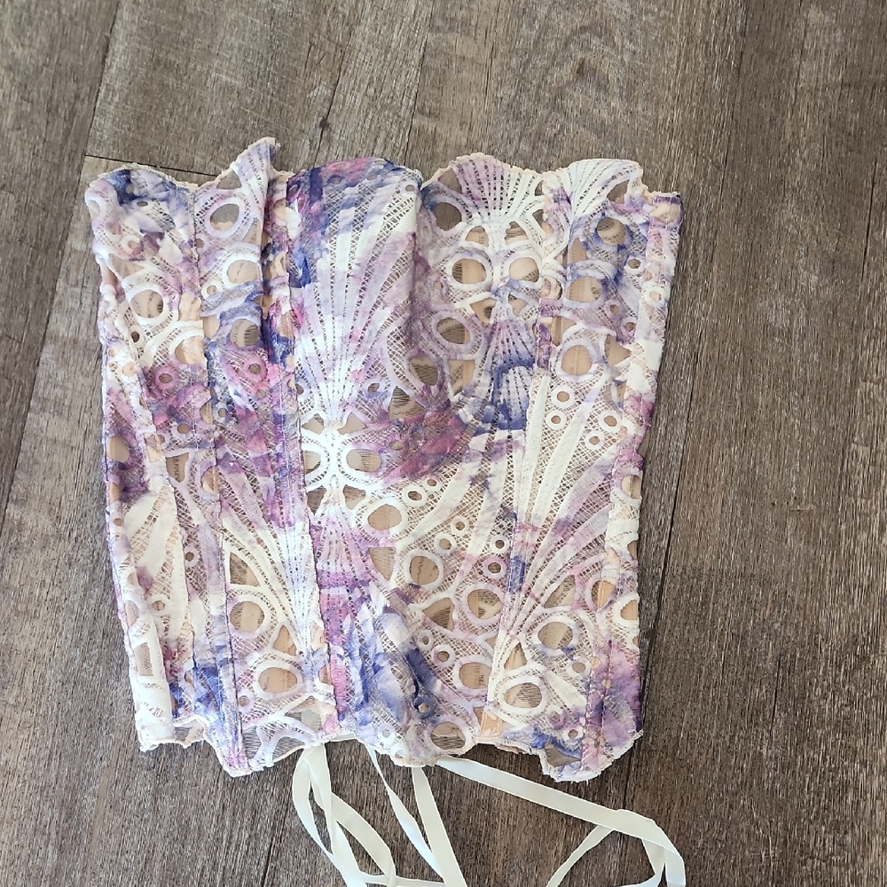 Floral Lace Corset Top - Purple and White